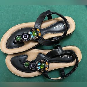 New Dressy Summer Thong Flat Sandal T-Strap Boho Rhinestone Beach Sandals